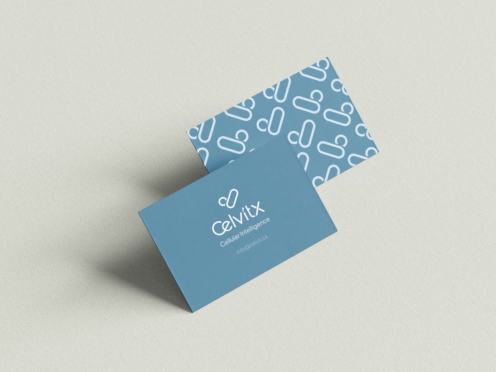Celvitx business cards with the brand pattern