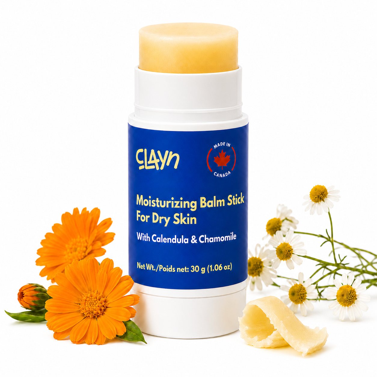 Clayn moisturizing balm stick with calendula and chamomile