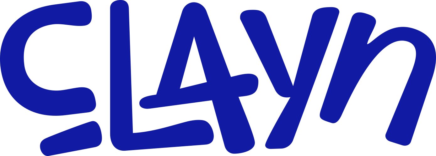 Clayn logo in bright blue